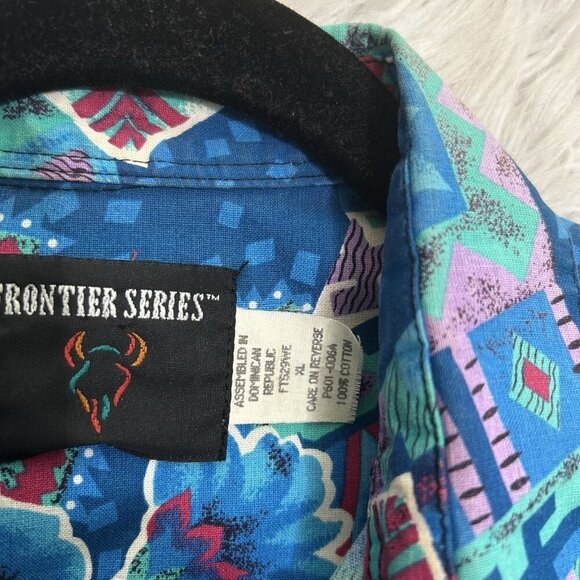 Vintage 90s Western Turquoise Southwest Aztec Shirt Sz XL Cowgirl Rodeo Artsy - Picture 10 of 12